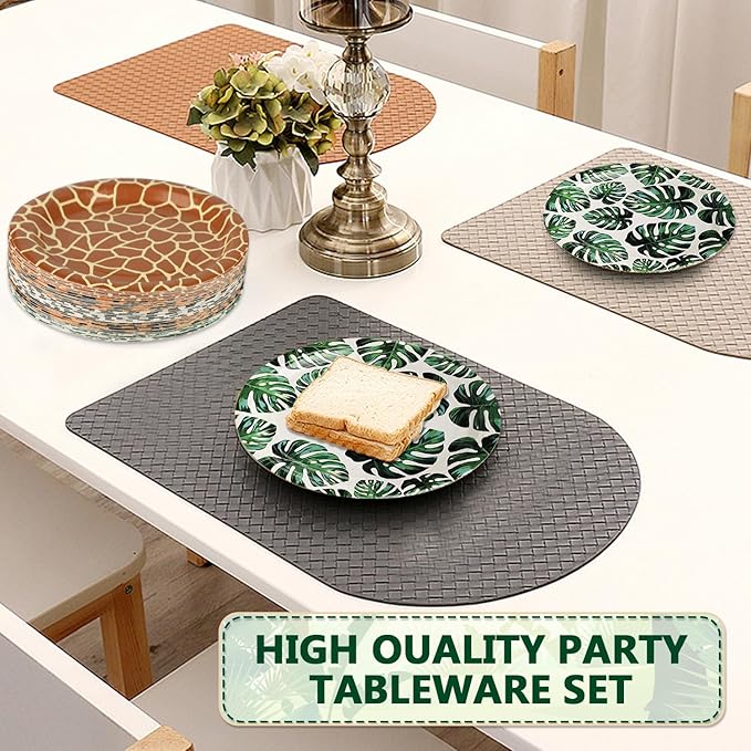 50 PCS Jungle Safari Party Tableware Supplies, Disposable Wild Animal 7 Inch Paper Plates, Zebra Giraffe Leopard Plates for Jungle Zoo Animal Themed Baby Shower Birthday Party Decor, Serves 50 Guests