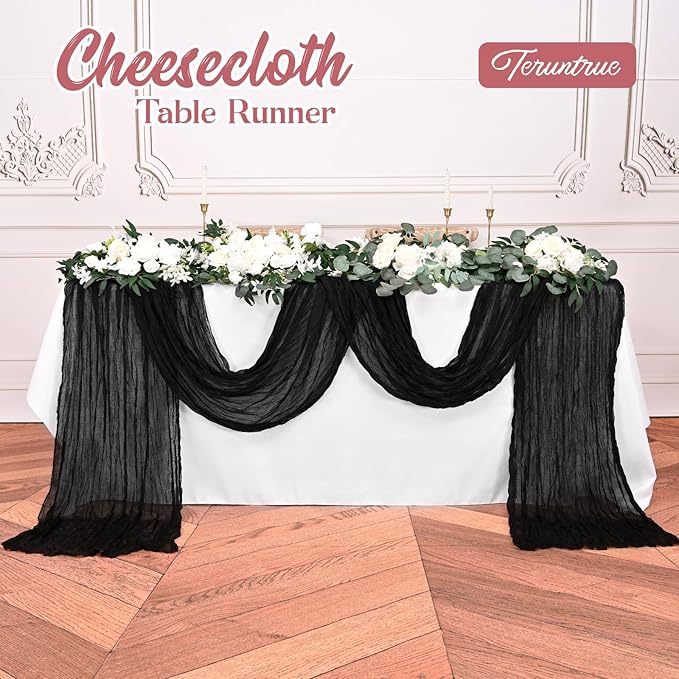 20 Pack Black Table Runner 10FT Long Cheesecloth Table Runner Cheese Cloth Gauze for Wedding Party Birthday Decoration-Black