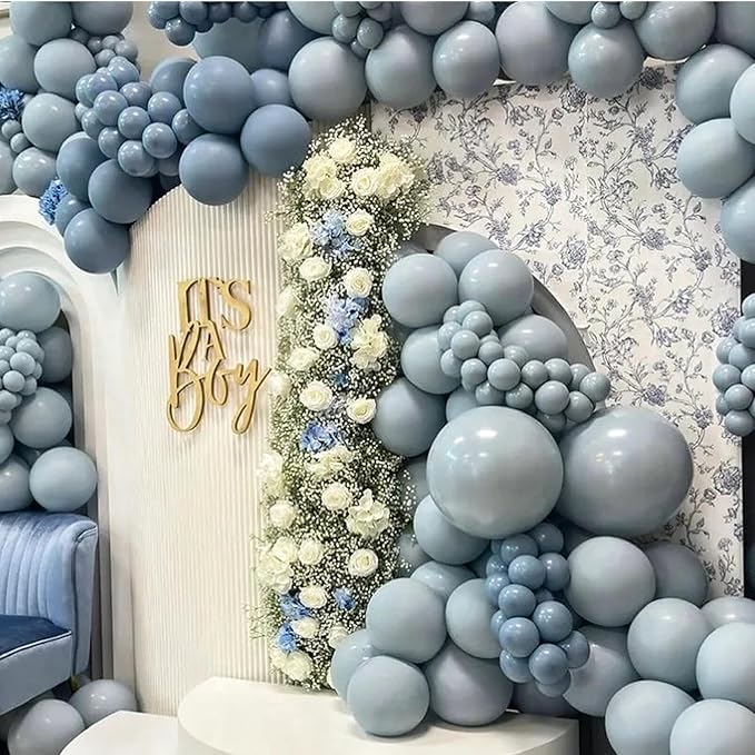 412pcs Dusty Blue Balloons Different Sizes 18 12 10 5 Inch, Slate Blue Boho Neutral Balloon Arch Kit for Engagement Baby Shower Birthday Wedding Party Decorations