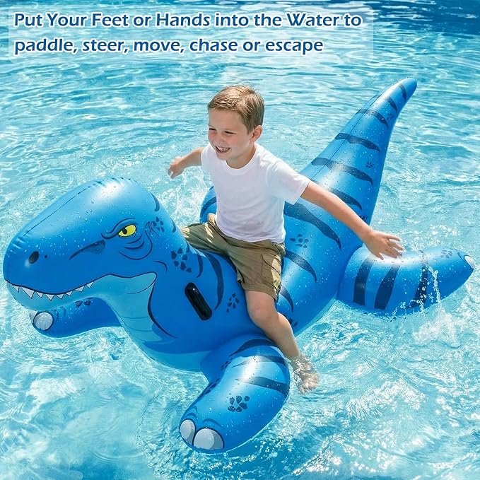 Jasonwell Pool Games Toys Floats -2Pack Inflatable Dinosaur Pool Floats with Blow Up Toy Hammers Ride on Pool Floaties for Kids Teens Adults Lounge Raft Summer Lake Beach Party Decorations