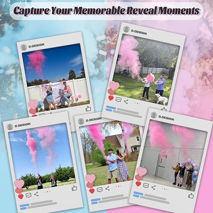 POPUPARTY 2Pack pink Gender Reveal Confetti smoke Powder Cannon, Confetti and Powder Poppers | Ideal for Baby girl Gender Reveal Decoration and party