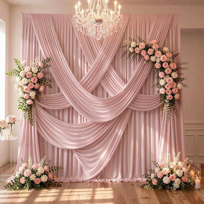 30ftx10ft Wrinkle Free Dusty Pink Backdrop Curtains for Parties, Silky Polyester Photo Backdrop Drapes 6 Panels 5x10ft Back Drop Cloth for Wedding Birthday Baby Shower Photography Background