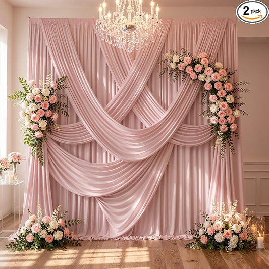 10ftx10ft Wrinkle Free Dusty Pink Backdrop Curtains for Parties, Silky Polyester Photo Backdrop Drapes 2 Panels 5x10ft Back Drop Cloth for Wedding Birthday Baby Shower Photography Background