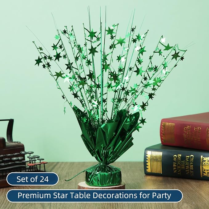 24 Pack Green Metallic Foil Spray Centerpiece Star Table Decoration Burst Table Centerpieces for Birthday New Year Wedding Anniversary Graduation Party Supply (Green)