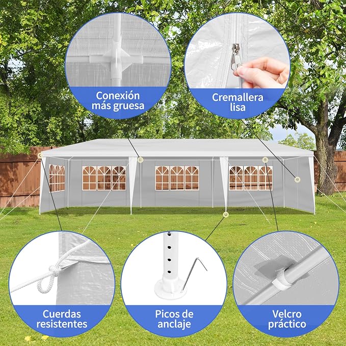 10x30 Canopy Tent for Parties, Heavy Duty Waterproof Outdoor Tent with 8 Detachable Sidewalls & Window Panels, Large Event, Wedding & Backyard Shelter, Commercial & Personal Use, White