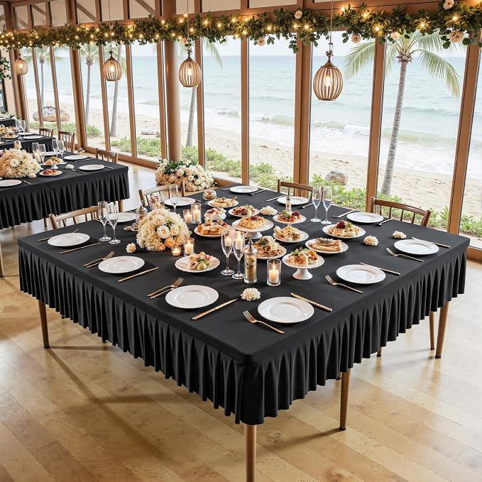 Wish Care Black Spandex Tablecloths for 60x60 Inch Square Tables, Stretch Fitted Table Clothes with Pleated Ruffle Skirt for 60” Table, Wrinkle Free and Elastic, for Party Kitchen Home Dining
