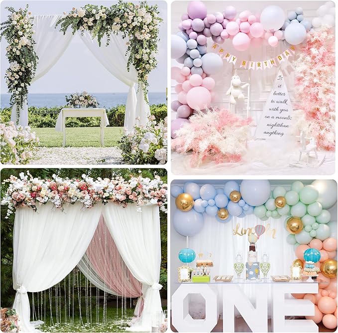 Putros Heavy Duty Backdrop Stand 8ft x 8ft White Pipe and Drape Kit Adjustable Metal Backdrop Sand for Wedding Photobooth Exhibition Decoration