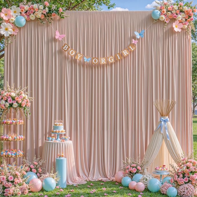 Nude Blush Backdrop Curtains-Wrinkle-Free Polyester Photography Drapes Party Curtain Background for Baby Shower Wedding Decorations- 16 X10FT