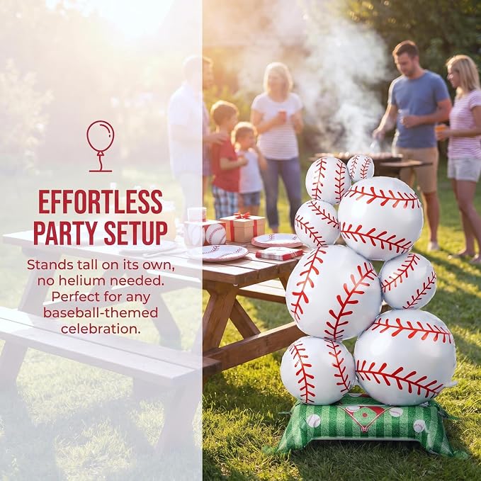 Soulchen 1 Pcs 3.5 ft Giant Self Standing Baseball Foil Balloons for Baseball Birthday Party Decoration Team Celebration Decor Backyard BBQ Sports Themed Party Supplies