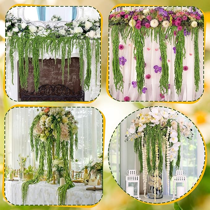 Suncalla 24 Pcs Forest Green Spring Natural Dried Amaranthus Hanging Flowers Amaranthus Artificial Flowers for Wedding Arch Bouquet Floral Garland Wall Home Decoration (23 Inch)
