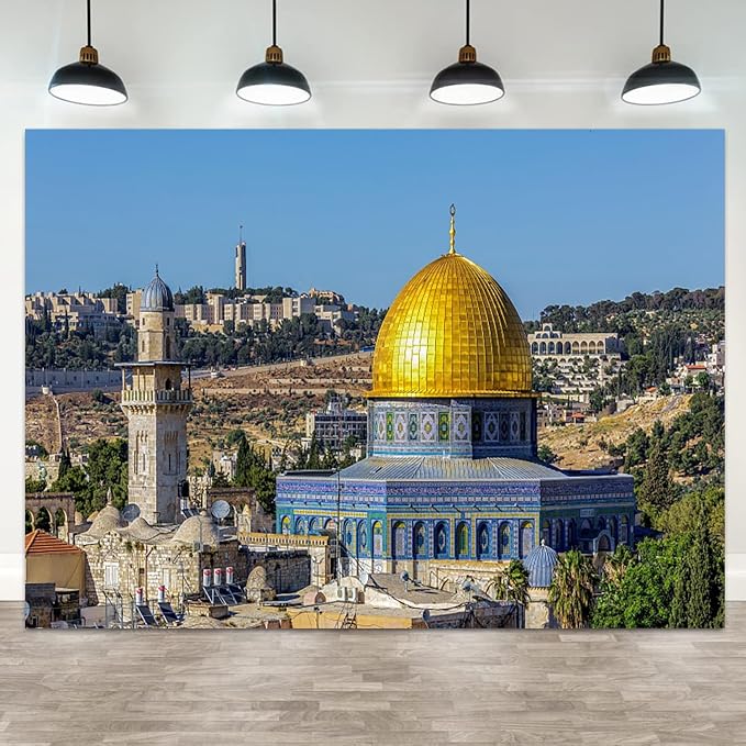 15x10ft Jerusalem Old City Backdrop Dome of the Rock Al Aqsa Mosque Photography Background Holy Land Islamic Architecture Religious Banner Decorations Bible Scene Photo Booth Prop