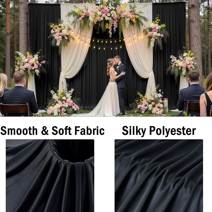 20ftx10ft Wrinkle Free Black Backdrop Curtain for Parties, 4 Panels 5x10ft Silky Polyester Photo Backdrop Drapes Back Drop Cloth Drapery for Wedding Birthday Photography Background Decor