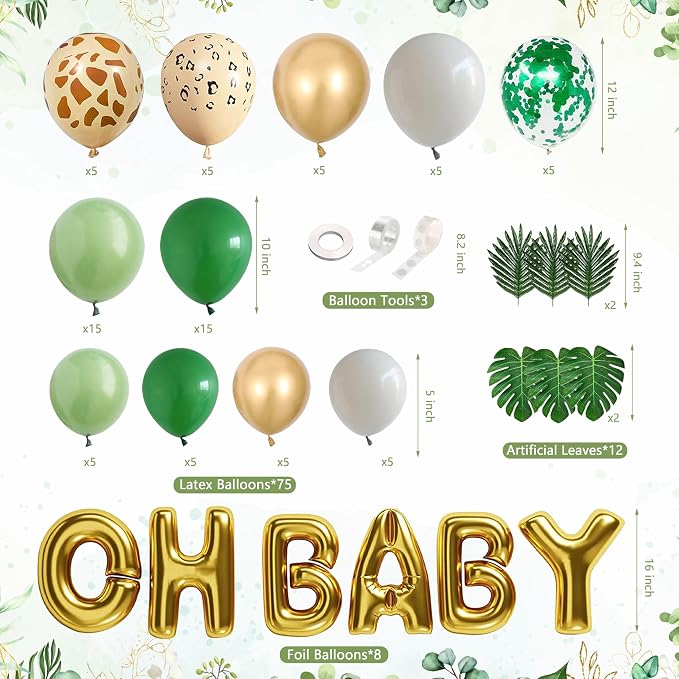 JOPHMO Safari Baby Shower Decorations for Boy - 116 Pcs Wild One Birthday Decorations Jungle Theme Baby Shower Decorations Boy with Balloon Arch Kit, Wild One Backdrop, Tablecloth and Baby Boxes