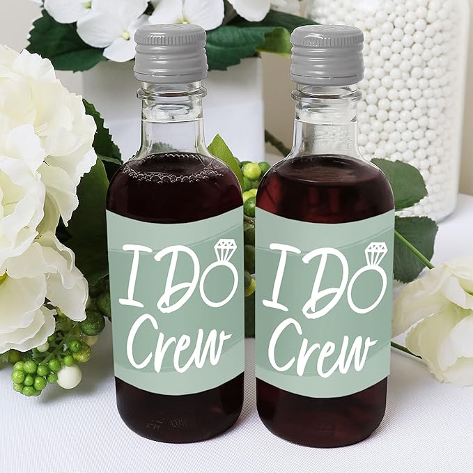 Big Dot of Happiness Sage Green Elegantly Simple - Mini Wine and Champagne Bottle Label Stickers - Wedding or Bridal Shower Guest Party Favor Gift for Women and Men - Set of 16