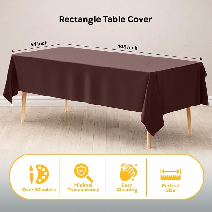 Exquisite Brown Tablecloths for Rectangle Tables 48 Pack Plastic Table Cloth Disposable 54" X 108" Brown Table Cloths Rectangle Tablecloth Plastic Tablecloths Rectangular for Party Supplies