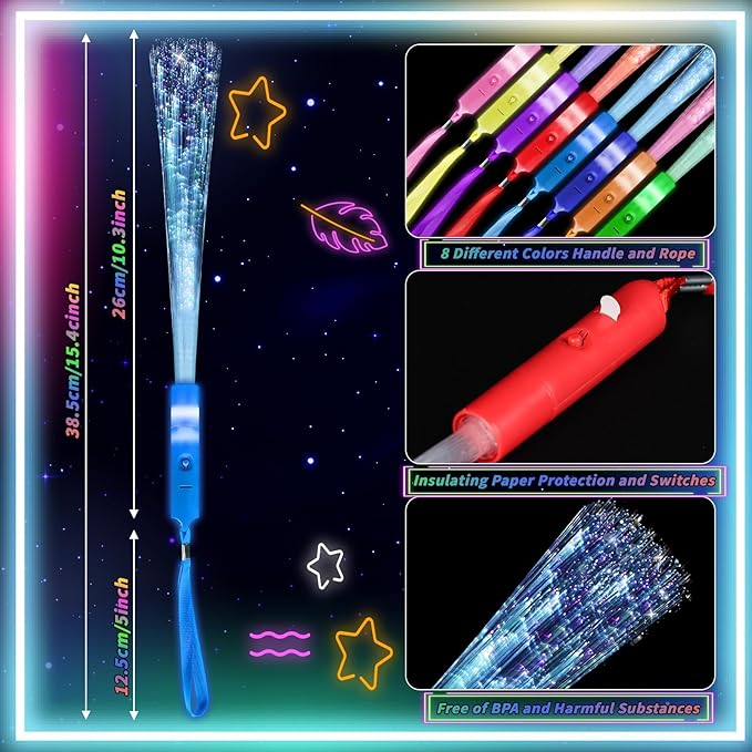 Oleitodh 152 Pack Multicolor Fiber Optic Wand Glow Wand LED Light Up Wand Bulk with 3 Flashing Models Flashing Sticks for Glow in The Dark Birthday Party Favor Wedding Halloween Christmas, 8 Colors