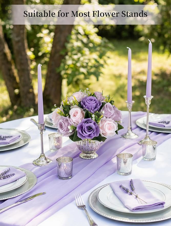 BLOSMON Purple Pink Fake Flowers: 2 Pcs Artificial Flower Balls Centerpiece | Faux Rose Floral Arrangement for Table Decorations - Faux Silk Bouquet with Base for Home Party Reception Decor