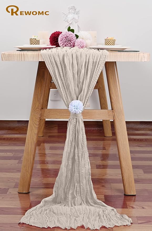10 Pcs Rosy Brown Cheesecloth Table Runner 10FT, Gauze Table Runner for Wedding Reception Sheer Bridal Shower Birthday Party Boho Table Decoration, Rustic Romantic Wedding Runner