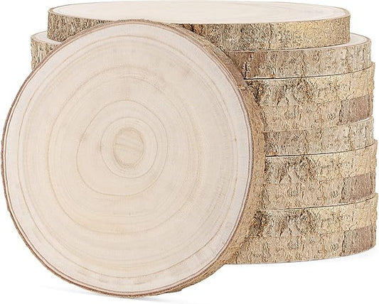 LEXININ 10 Pack 7-8 Inches Round Wood Slices, Unfinished Rustic Wood Slices, Large Wooden Circles for Weddings, Table Centerpieces, Crafts, Decor