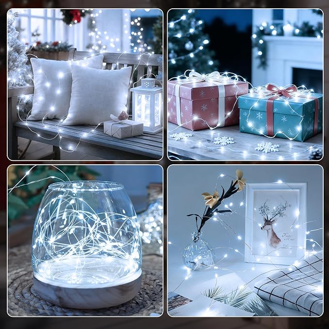 AIKEI 6 Pack LED Fairy Lights with Timer Battery Operated, Mini String Lights with Remote Waterproof 7ft 20 Led Firefly Starry Lighting for Wedding Party Bedroom Garden Christmas Decoration White