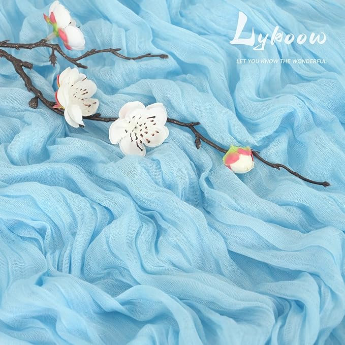10 Packs Cheesecloth Table Runner Baby Blue, 35x120 inch Light Blue Rustic Gauze Boho Wedding Table Runner Decoration, Wedding Table Decor Table Cloth for Wedding Party Bridal Shower Table