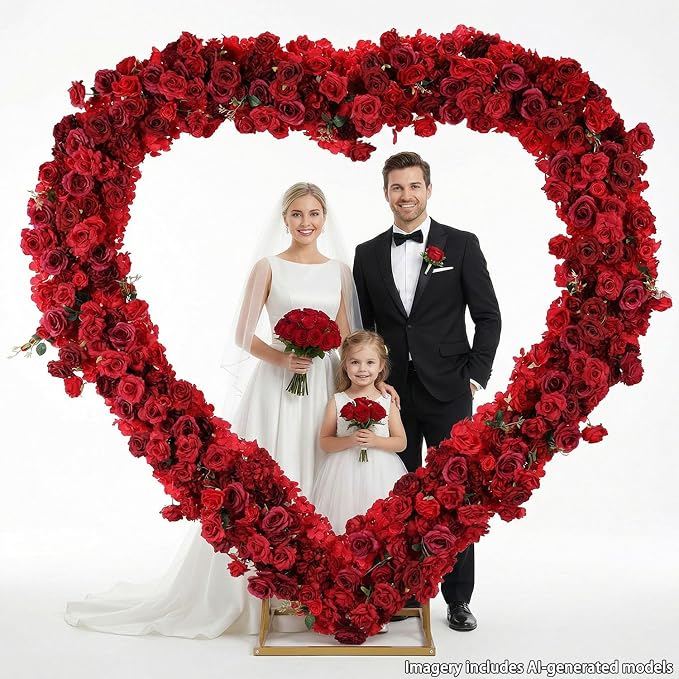 Heart Balloon Arch Stand with Base | 6.7ft Heart Shaped Metal Arch Backdrop Stand Kit, Large Size Metal Love Balloon Arch Kit for Wedding, Valentine's Day (Gold)