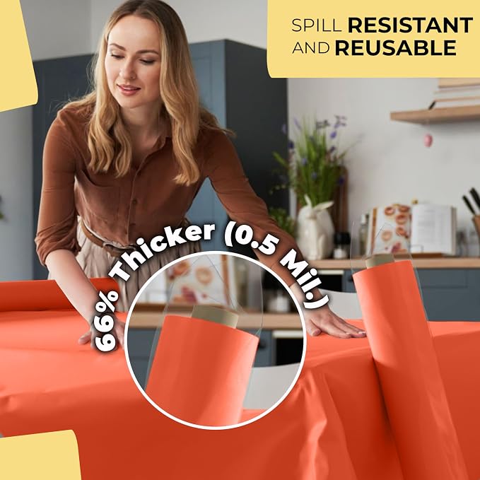 Party Solids 66% Thicker Premium Orange Plastic Table Cover Roll 40" X 300' Table Cloth Plastic Cover Roll Quality Thick Banquet Rolls Disposable Tablecloth Rolls Strong American Based Company