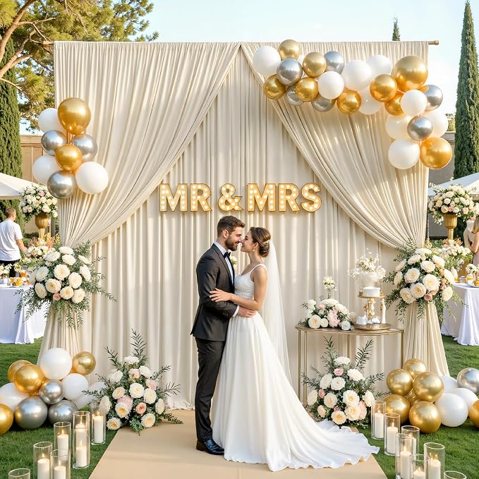 20x10ft Beige Backdrop Curtains for Parties Wedding Photo Wrinkle Free Polyester Photoshoot Curtains Drapes Backdrop for Birthday Baby Shower Graduation Stage Photography Background 4 Panels 5x10FT