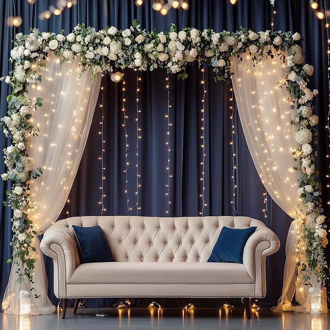 10ftx12ft Navy Blue Backdrop Curtains for Wedding-Wrinkle Free Backdrops Curtain Drapes Fabric Decorations Photo Back Drop Cloth for Baby Shower Photography 2Panels 12ft(H) x 5ft(W)