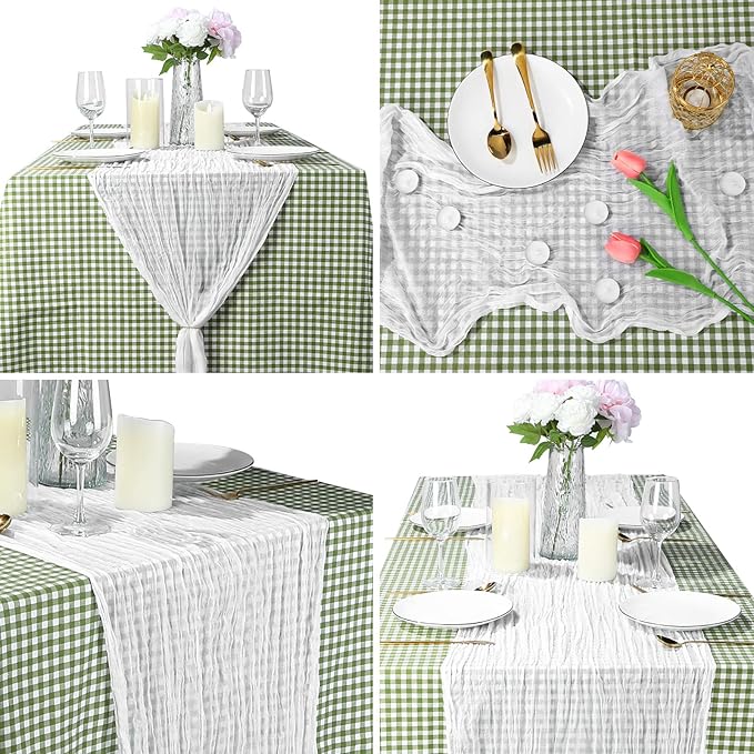 Foaincore 12 Pack White Cheesecloth Table Runner 13FT Boho Gauze Table Runner 157'' Long Rustic Wedding Tablerunner for Bridal Shower Baby Shower Arch Decor Party Tablecloth