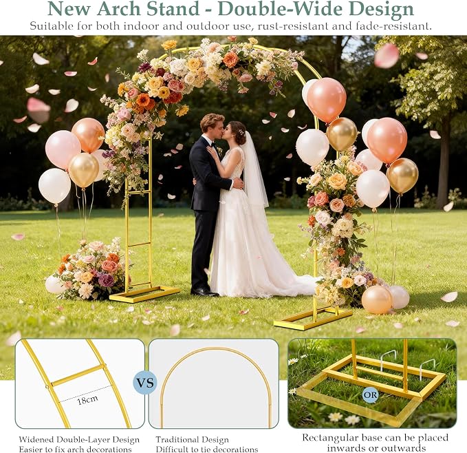 WellSign Wedding Arch 6.6FTx3.5FT, Garden trellis for climbing plants outdoor, Gold Metal Pergola Arbors for Flower Arch Archway, Assemble Freely 3 Sizes for Party Decoration,Garden Wide Arbor Trellis