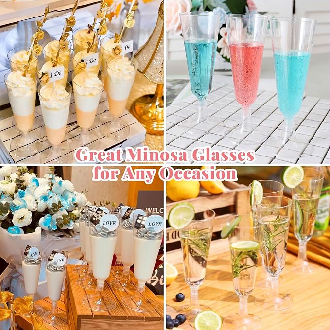 SUREHOME Plastic Champagne Flutes 40 Pack Disposable Champagne Glasses 5oz Clear Plastic Mimosa Glasses Wedding Cocktail Cups Bulk for New Years Eve Party Supplies 2026 Engagement Birthday Decorations