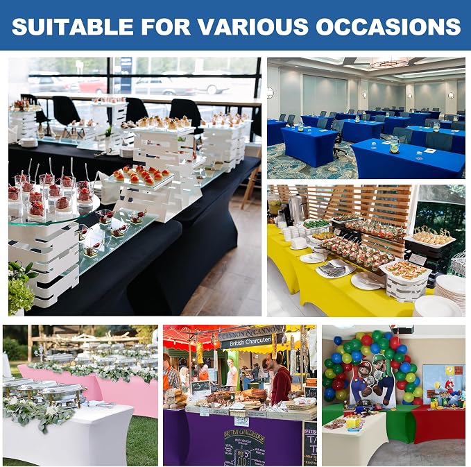 Spandex Table Cloths for 8 Foot Rectangle Tables-6 Pack Fitted Stretch Royal Blue Table Covers-Folding Tablecloths for Party, Vendor Booth Display, Banquet Buffet Event, Craft Trade Show
