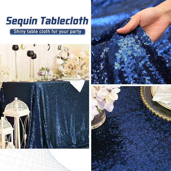 Eternal Beauty Navy Blue Tablecloth, 60x102 Inch Sequin Rectangle Table Cover for Cake Dessert Exhibition Party Birthday Events