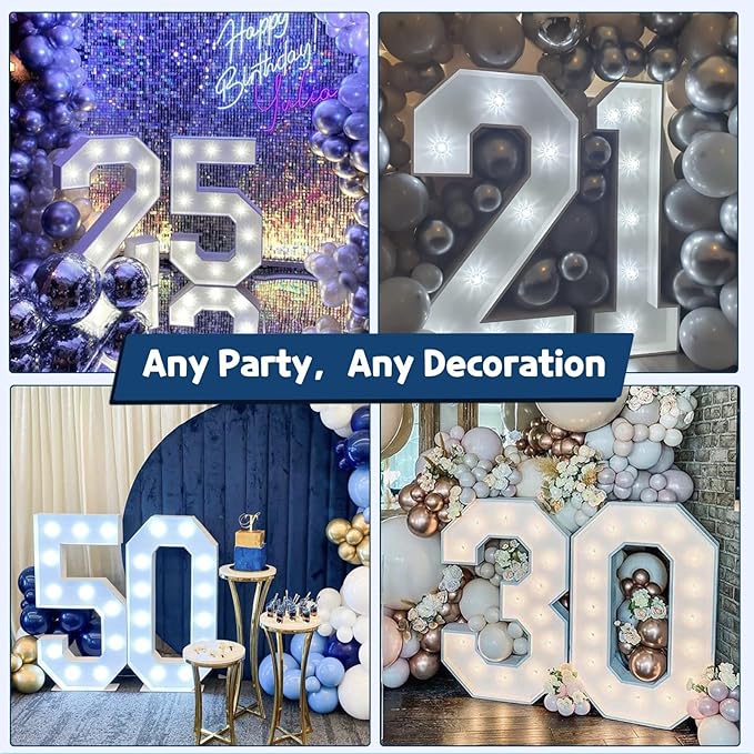 Marquee Numbers 3 Feet Tall Big Light Up Numbers 8th 18th 80th Happy Birthday Decorations White Anniversary Party Decor Large Cardboard Prop Backdrop Sign 8