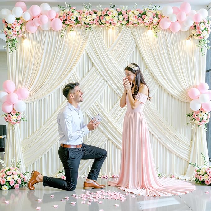 30ft x 10ft Ivory Backdrop Curtain for Wedding Ivory Wrinkle Free Backdrop Drapes Panels for Parties Baby Shower Bridal Shower Birthday Photo Photography Polyester Fabric Background Decoration