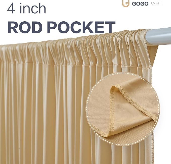 10x14ft Beige Backdrop Curtains for Wedding Party, 2 Panels 14 ft Long Back Drop Cloth, Wrinkle-Free Polyester Drapes for Birthday, Baby Shower, Stage Photography Background