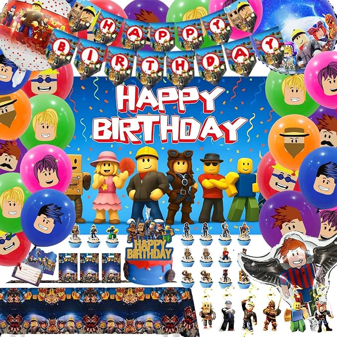 Birthday Decorations Party Supplies Party Decoration with Happy Birthday Banner, Backdrop, Hanging Swirls, Tablecloth, Cupcake Cake Toppers, Balloons,gift bags,invita card, Complete Party Supplies Set