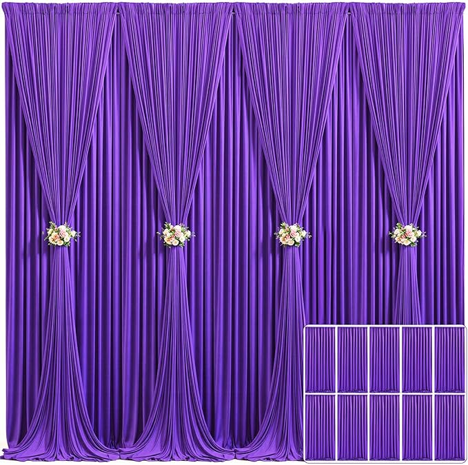 10 Panels Purple Backdrop Curtain for Parties Wedding Wrinkle Free Purple Photo Curtains Backdrop Drapes Fabric Decoration for Birthday Party Photography 50ft(W) x 10ft(H)