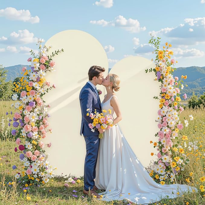 Beige Arch Cover Set of 2-7.2 and 6ft Beige Arch Backdrop Cover Spandex Wedding Arch Stand Cover for Bridal Shower Birthday Party Baby Shower Banquet Photo Arches Background Decorations