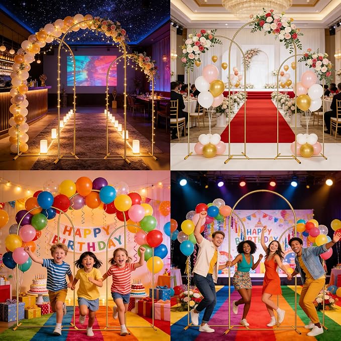Balloon Arch Stand,Arch Backdrop Stand,Golden,Metal | 4FT+5FT+6FT,Three Storage Bags,Birthday Decorations,Party Decorations，