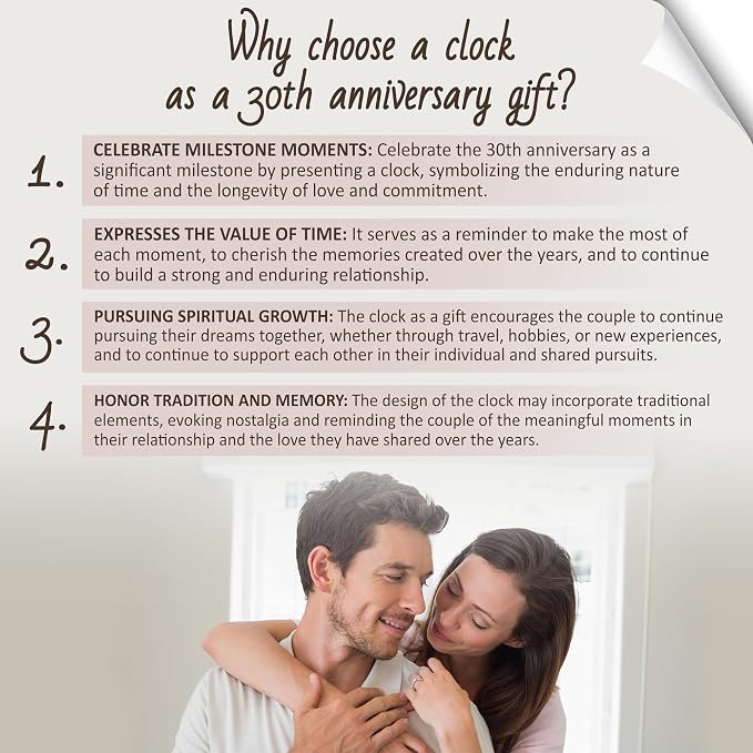 OkiyiD 30th Anniversary Wedding Gifts for Couples, 30 Years of Marriage, Light Up Anniversary Quartz Clock with LED Wooden Base for Home Decor,30th Wedding for Husband Wife, Parents