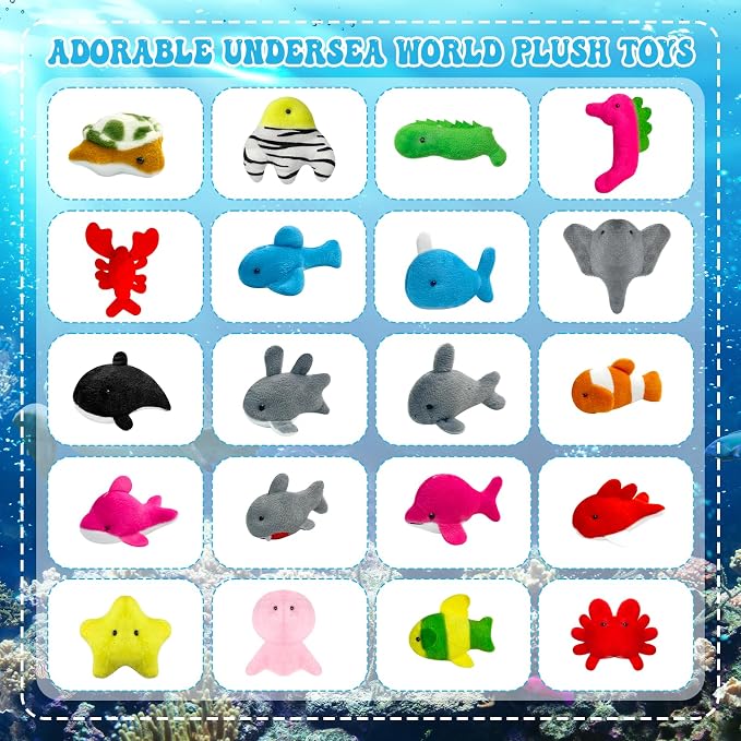 61 Pcs Adopt a Pet Ocean Animal Party Favors Include 20 Mini Plush Ocean Animal 20 Foldable Boxes 20 Adopt Animal Cards 1 Adopt Sign for Adopt a Pet Party(61 Pcs Ocean)