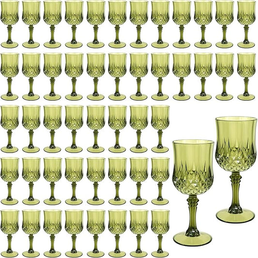 48 Pack Emerald Green Plastic Wine Glasses Vintage Style Reusable Plastic Cups Suitable for Weddings Banquets Parties Birthdays