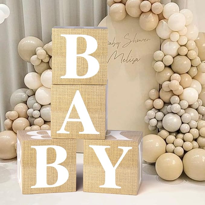 Voircoloria Baby Boxes with Letters for Baby Shower Decorations, Gender Reveal Decorations with 4 Burlap Balloon Boxes