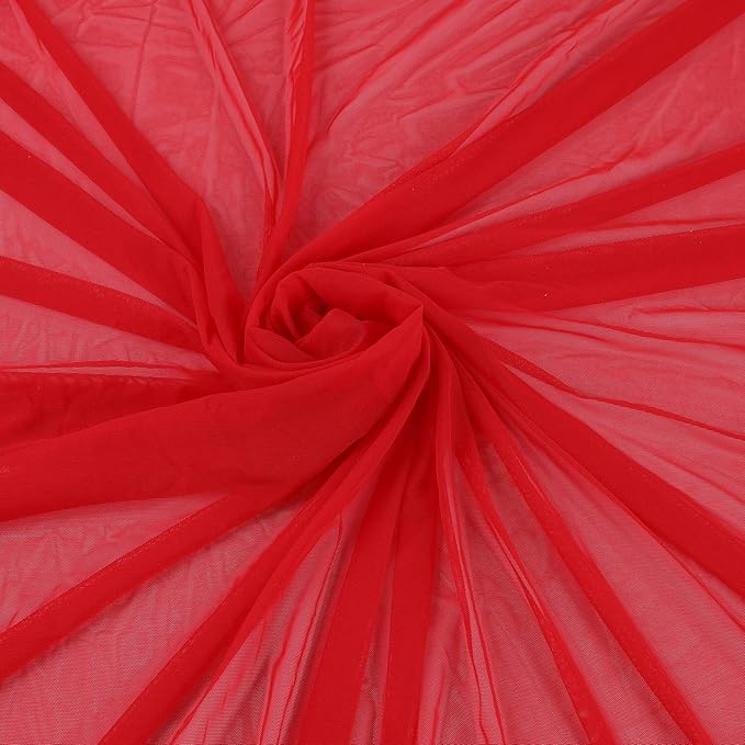 Superfine 4-Way Stretch Net Fabric Nylon Spandex Power Mesh Lightweight Sheer 60" Wide, a Continuous 5 Yards (Vivid Red)