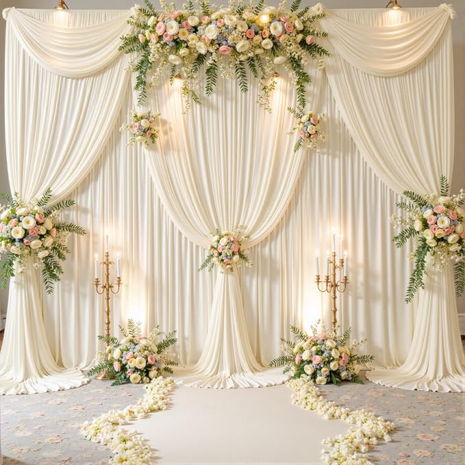 8 Panels Champagne Backdrop Curtains for Wedding Party Wrinkle Free Backdrops Curtain Drapes Fabric Decorations Photo Back Drop Cloth for Baby Shower Photography Stage Reception 40ft(W) x 12ft(H)