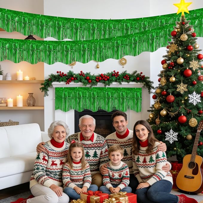 LOLStar Green Foil Fringe Tinsel Garland, Tinsel Streamers Banner, 6 Pack | 60Ft Tinsel Streamers, Shiny Green Tinsel Fringe Banners for St Patrick's Day, Parade Float, Christmas Party Decor