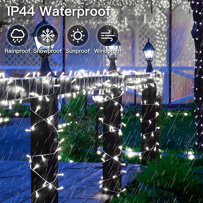 suddus 66ft 200 LED White String Lights with Timer, 12 Modes Christmas Fairy Lights Plug in, Connectable Indoor/Outdoor White Twinkle Lights for Xmas Tree, Bedroom, Garden, Wedding, Party Decorations