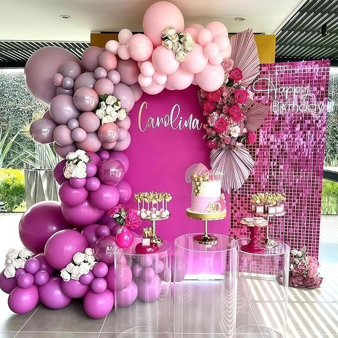 Pink and Purple Balloon Garland Arch Kit, 125pcs Dusty Pink Pastel Lavender Purple Metallic Red White Latex Balloon for Girl Women Birthday Bridal Baby Shower Butterfly Fairy Princess Party Decoration